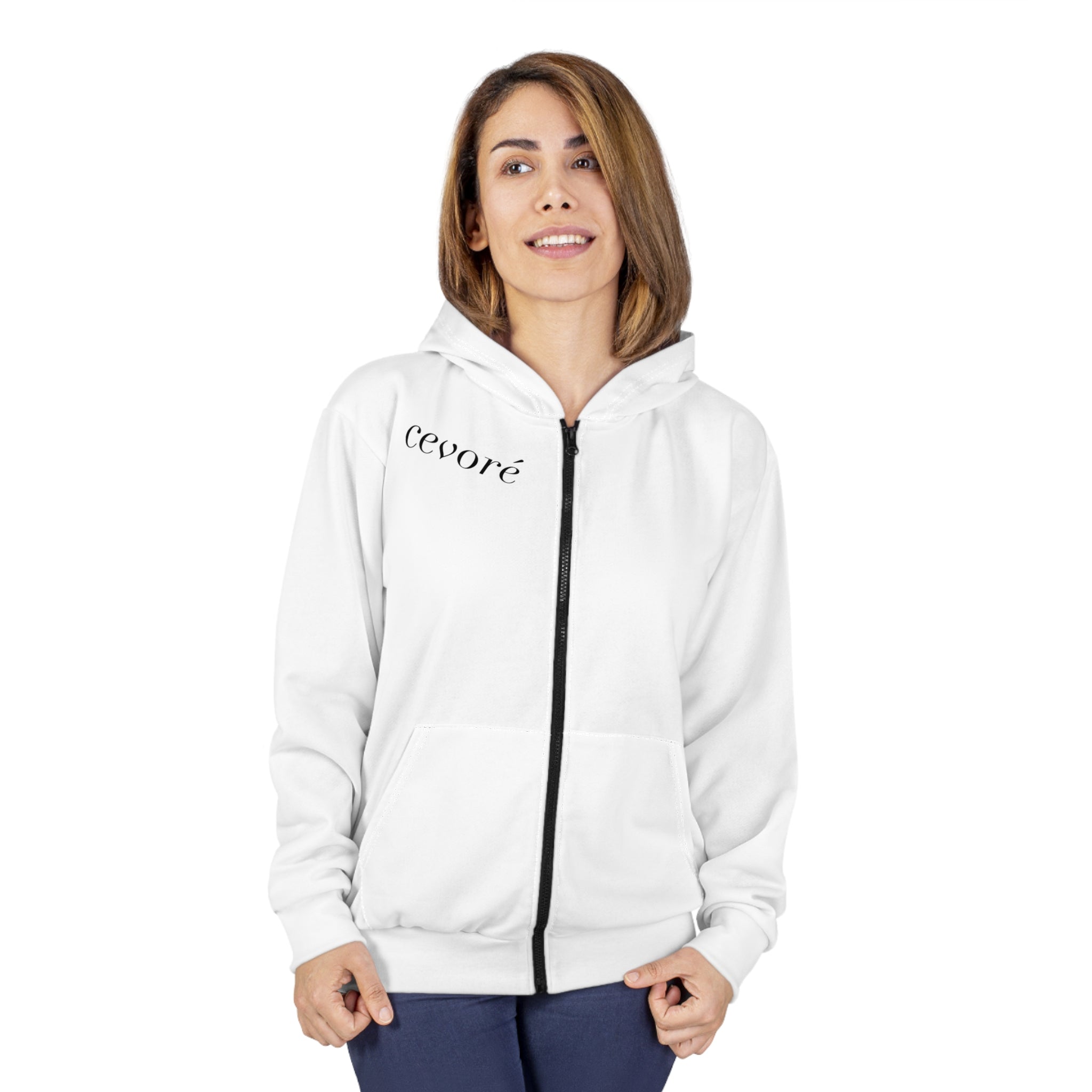 Zip Hoodie — 'cevoré' Statue Graphic Full-Print Zip-Up