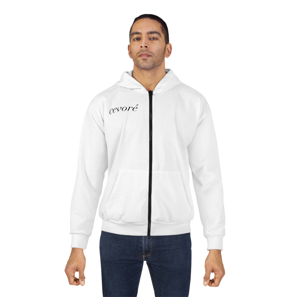 Zip Hoodie — 'cevoré' Statue Graphic Full-Print Zip-Up