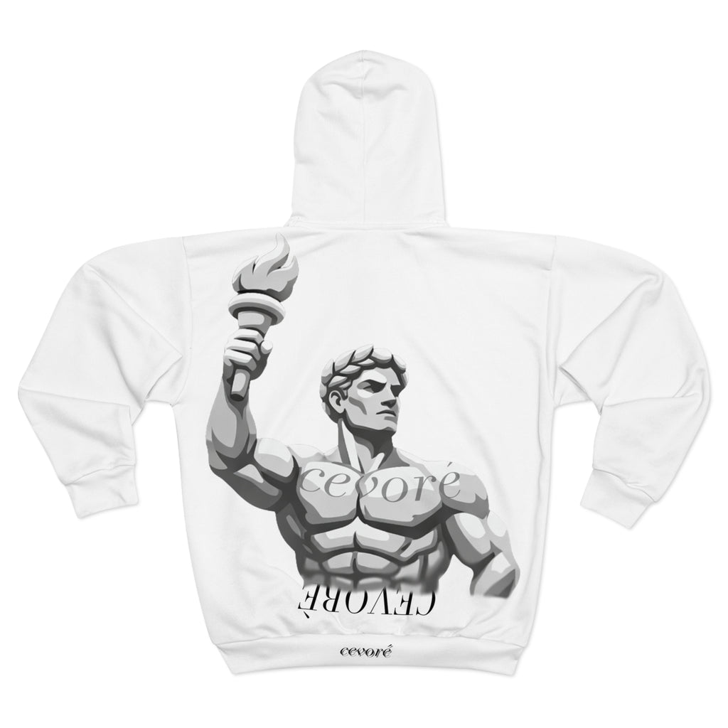Zip Hoodie — 'cevoré' Statue Graphic Full-Print Zip-Up